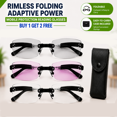 Rimless Folding Adaptive Power Mobile Protection Reading Glasses B1 G2 Free (3FORG10)
